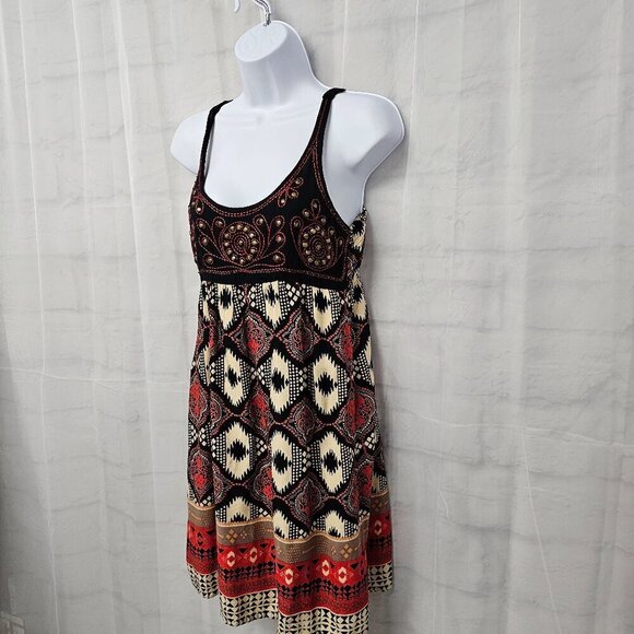 Angie Black Red Mini Dress Boho Studded Hippie Festival Aztec Gypsy S - Picture 4 of 9